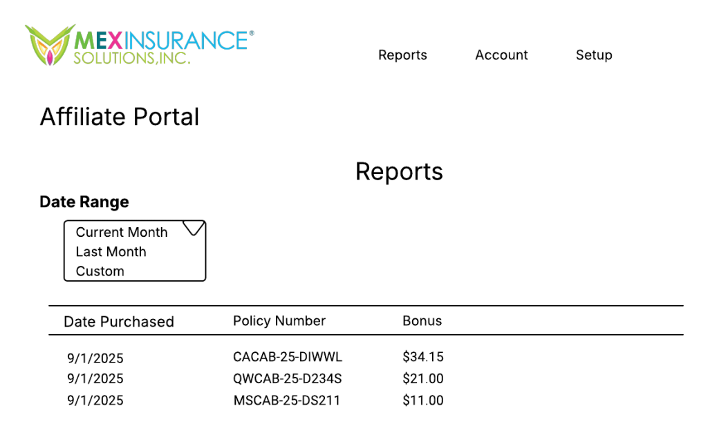 MexInsurance Affiliate Portal Reports