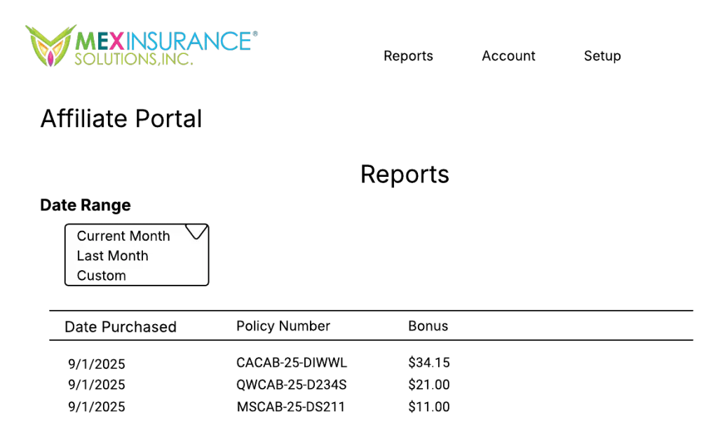 MexInsurance Affiliate Portal Reports